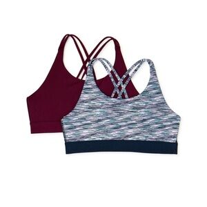 NWT Athletic Works 2 Pack M (32) Girl's Maroon and Multi-colored Sports Bra